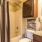 a bathroom with a shower curtain